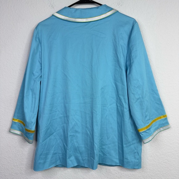 Bob Mackie Wearable Art Womens Light Blue Embroidered Vintage Blouse Size Medium